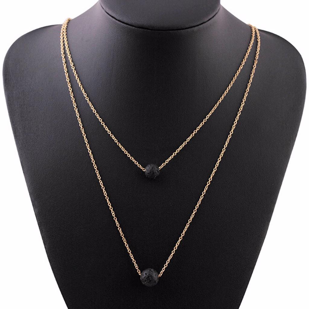 Multilayer Black Lava Stone Rock Beads Pendant Essential Oil Diffuser Necklace