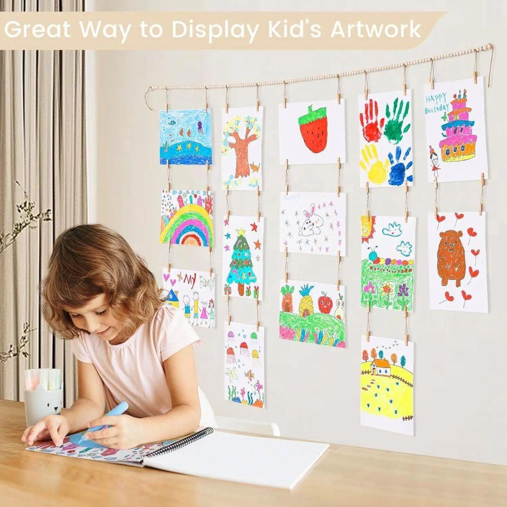 Wooden Picture Display String Tassel Clips Photo Frames  Home Bedroom Dorm Wall Decoration