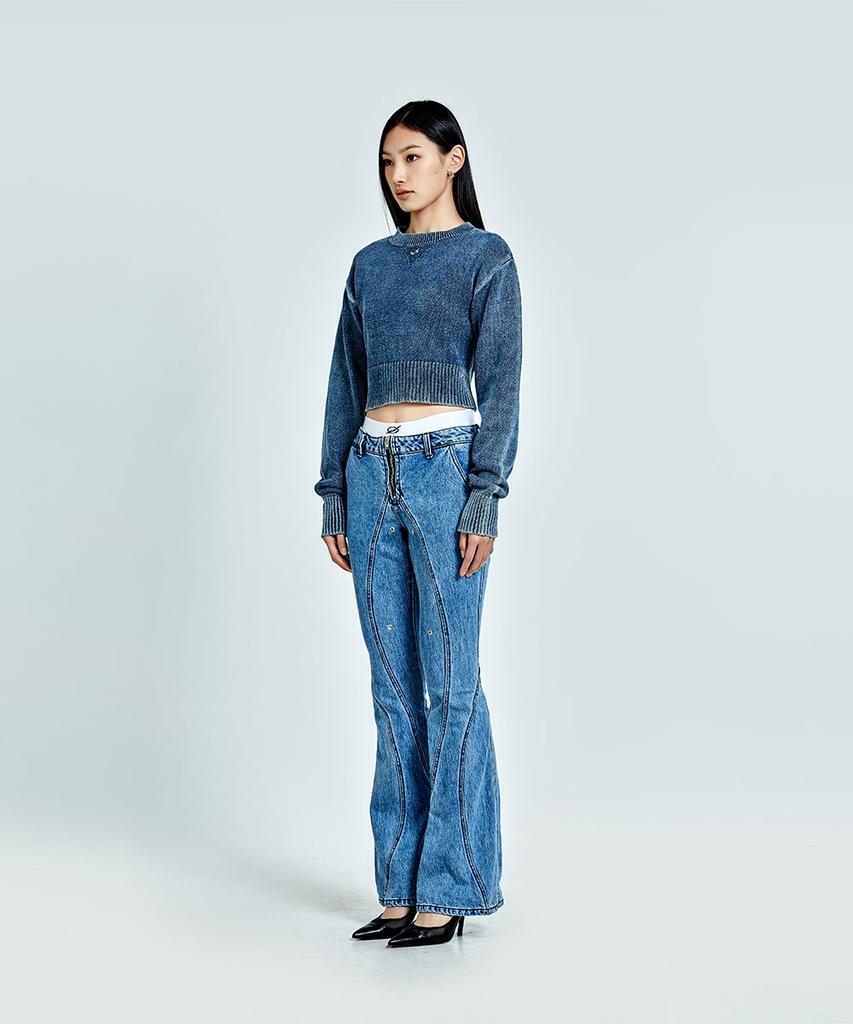 51Peosenteupoumeon Metal Logo Crop Knit - Blue (Woman)