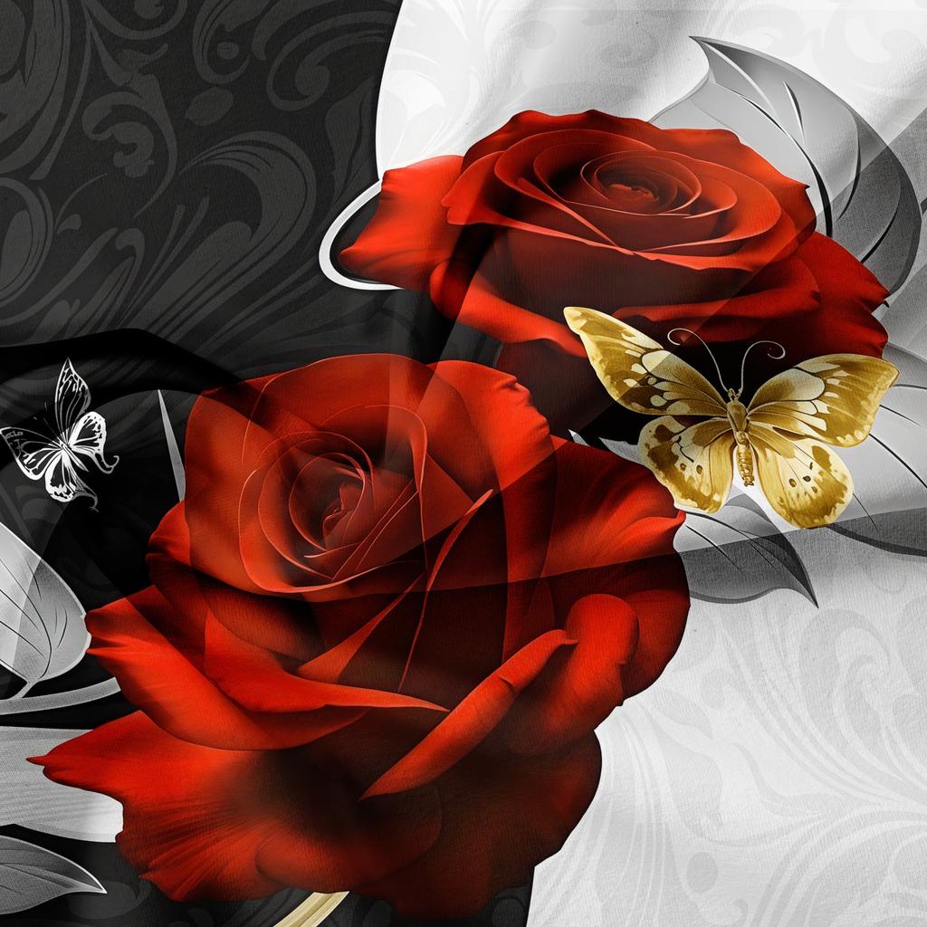 3-teiliges Valentinstag Romantisches Rotes Rosen Schmetterling Bettwäsche-Set Hochauflösender Druck Für Zuhause und Wohnheim King&Queen Größe