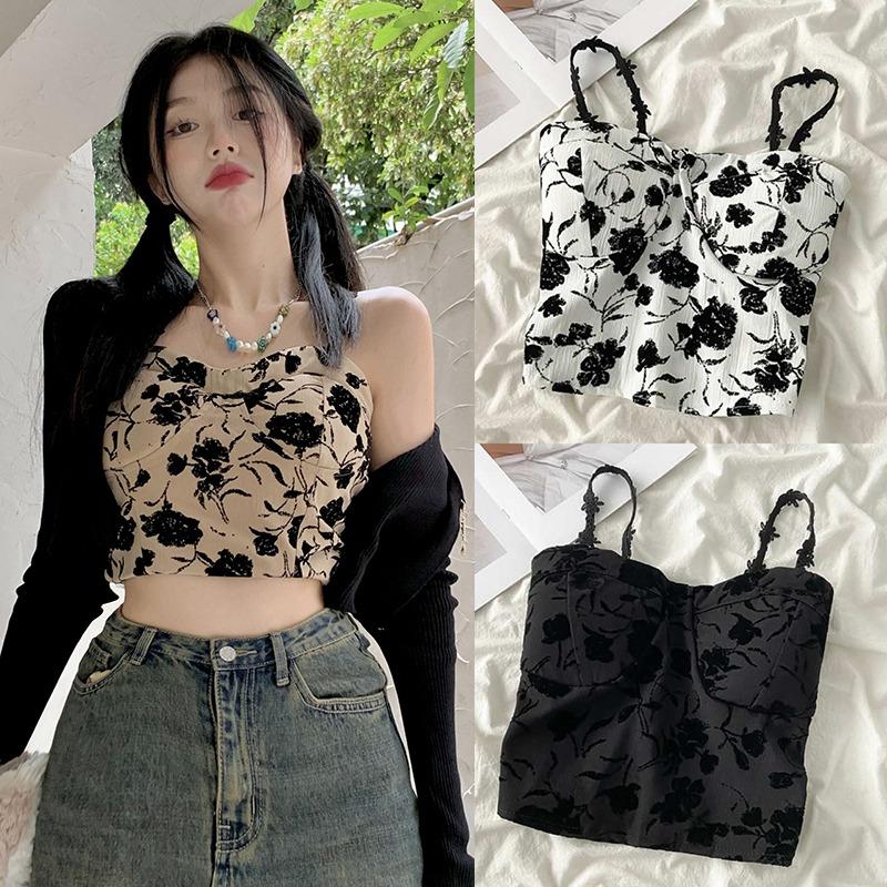 

Women s Camisole Sweet Slim with Chest Pad Flower Print Sling Female Tank Tops