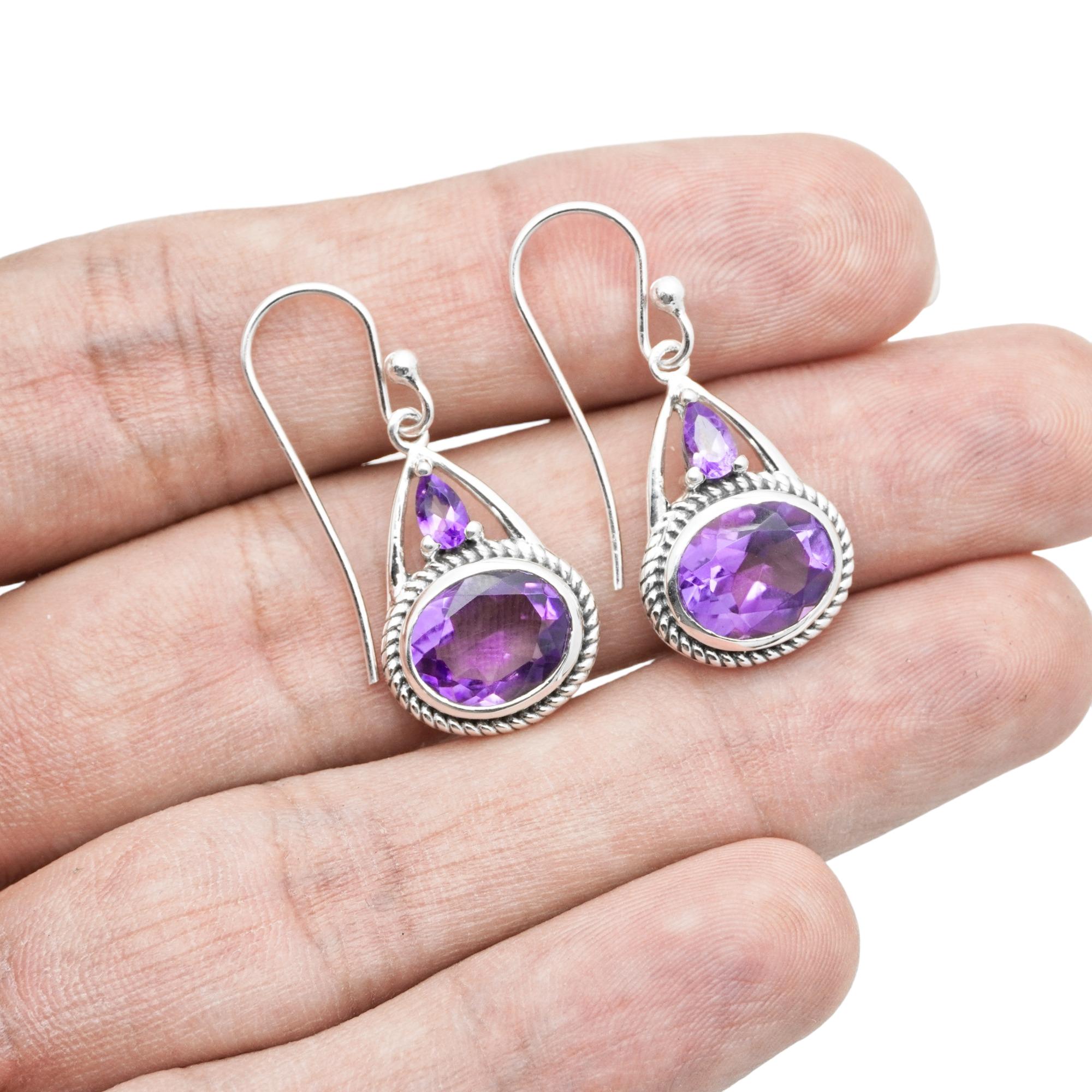 

925 Sterling Silver Gemstone Drop Earrings – Amethyst, Citrine, Garnet, Pearl, Moonstone, Labradorite Options, Girls Dainty earrings, Office Jewelry фіолетовий
