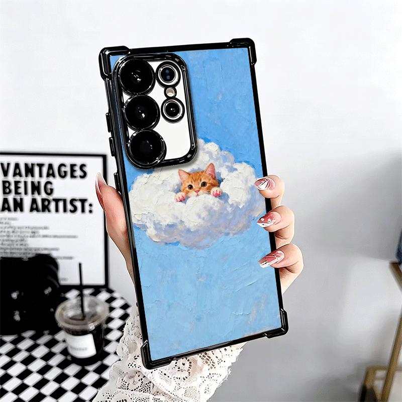 Cat Cute Kitten Cartoon Plating Phone Case For Samsung Galaxy S24 S25 FE S26 Edge S23 Ultra S22 S21 Plus S20 Anti-Fall Airabag C