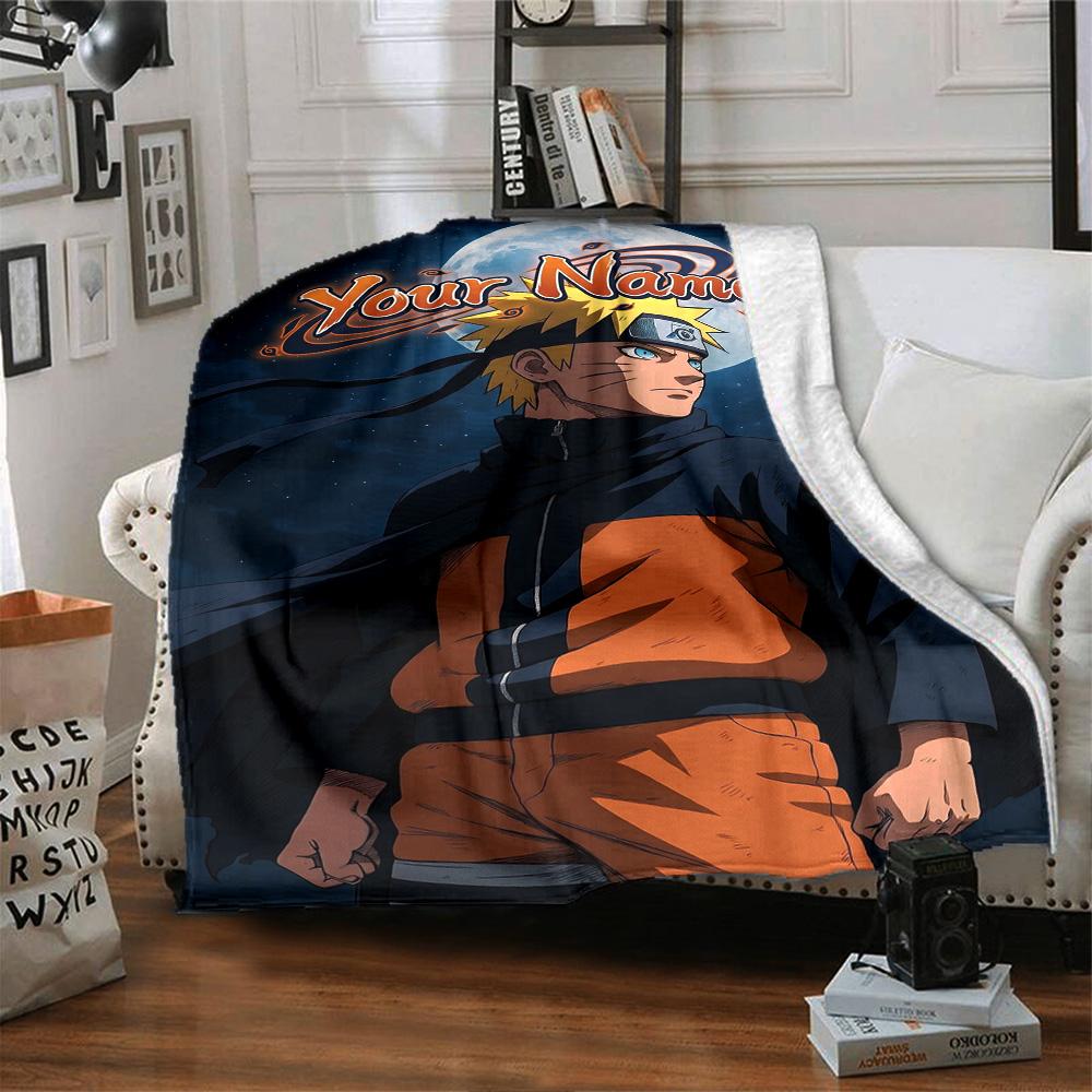 Naruto Character Customize Your Name Blanket Throw Customizable Blanket Soft & Cozy Suitable for Living Room Office Chair Seaside Bedding