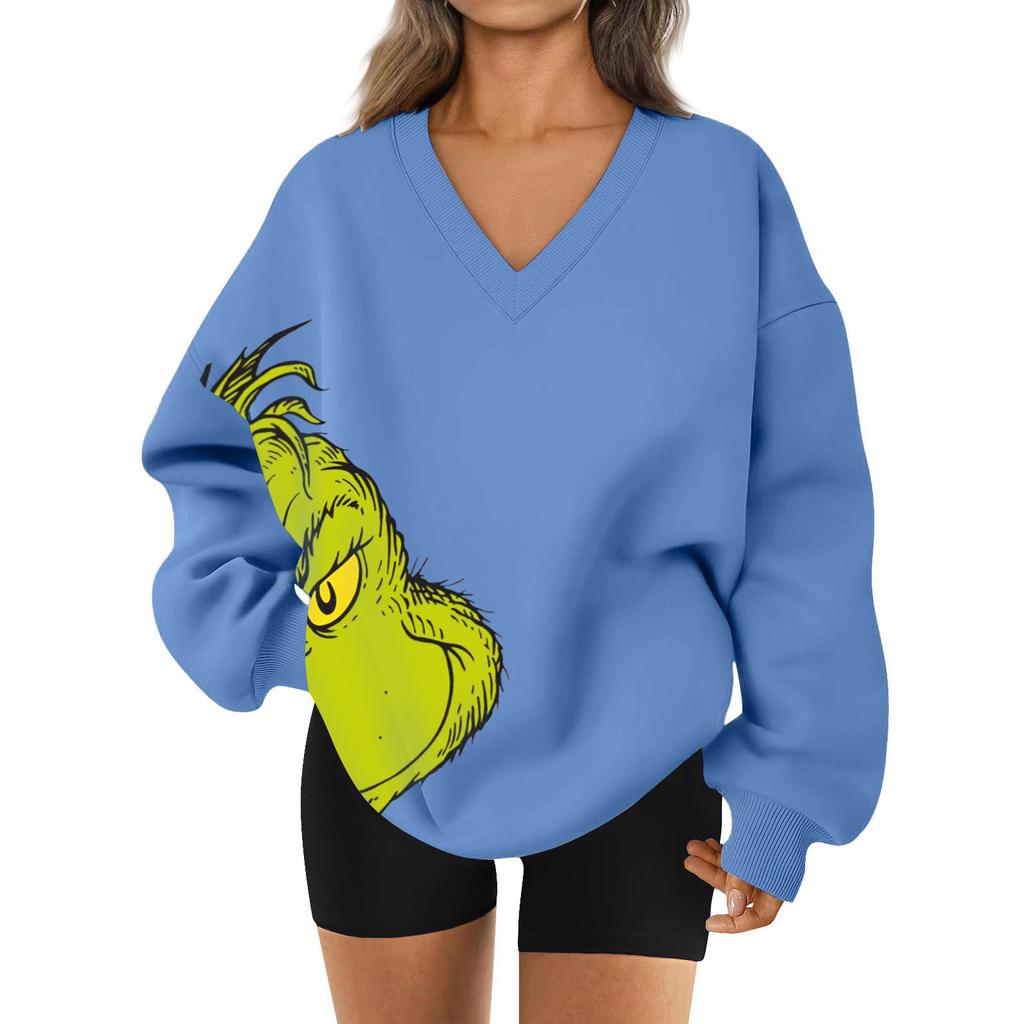 Women's Loose And Comfortable Letter V-neck Sportswear Long-sleeved Sweatshirt Daily Matching Clothes