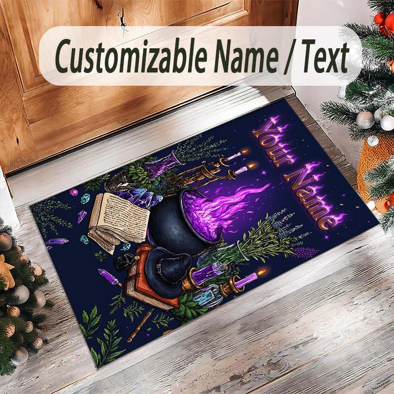 Witchcraft Theme Crystal Velvet Rug Personalized Custom Name Text Soft Floor Mat Home Decor