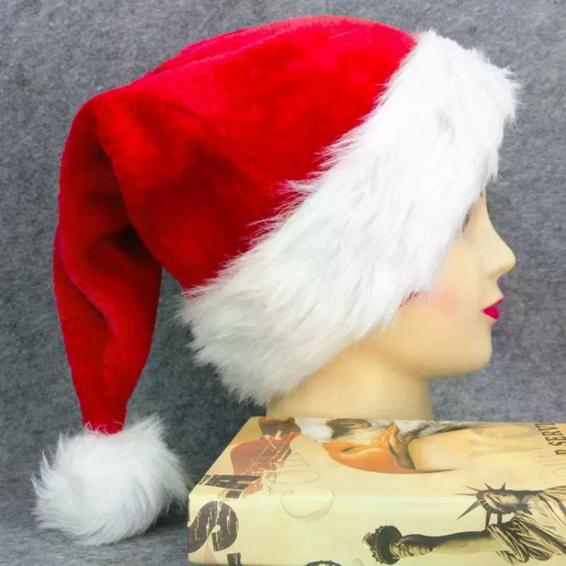 Christmas Santa Hat For Adults Xmas Holiday Hats Unisex Velvet Red Classic Fur Comfort New Year Festive Party Supplies