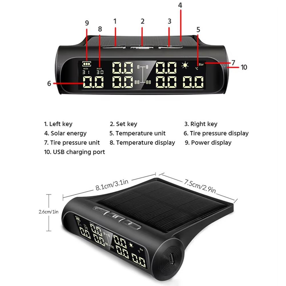 Solar Wireless Tire Pressure Monitor Automotive General Intelligent LCD Tire Pressure Cab Temperature Display Tire Repair Tools