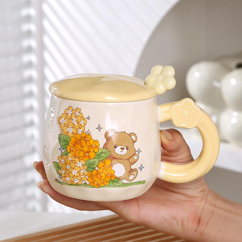 Kreative Katze Tasse mit Deckel Geschenk Trinkbecher Süße Hase Keramik Kaffeetasse Büro Wasserbecher