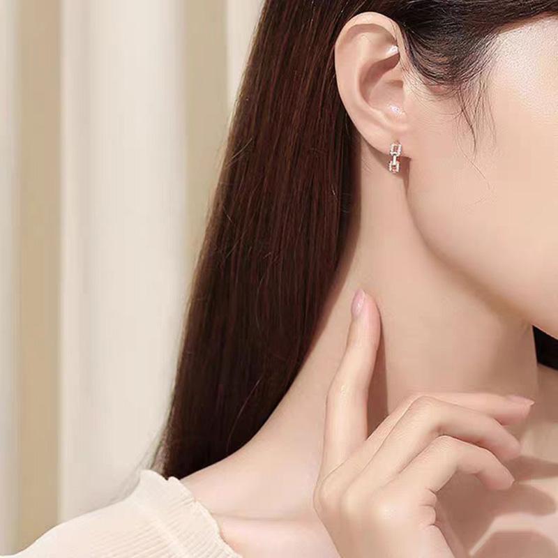 Real 925 Silver Zircon Hollow Square Hoop Earrings For Women Party Classic Fine Jewelry Small Niche Accessories