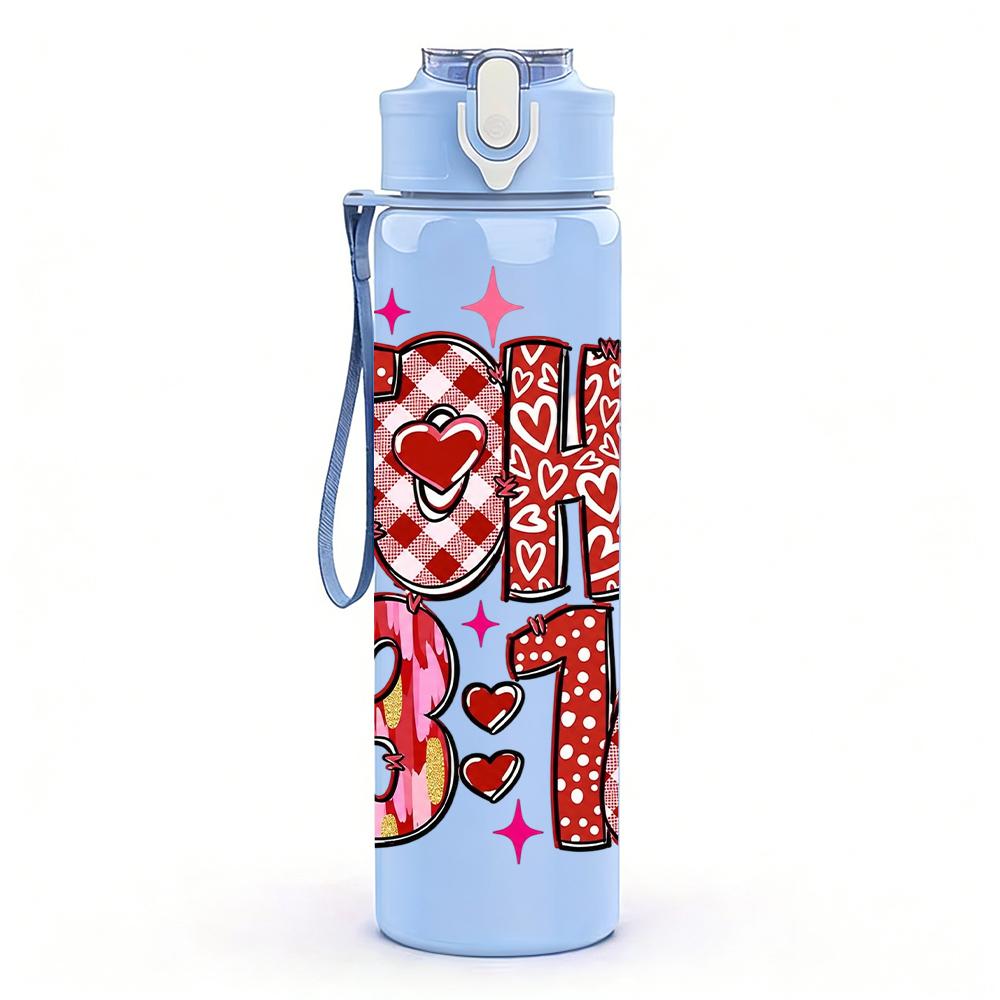1PC John 3 16 Heart Floral Letter Graphic,750ml Color Plastic Sports Water Bottle,Leakproof Flip Straw Lid,Suitable for Sports Office Home Use