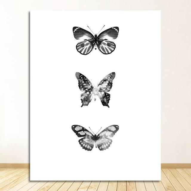 Malerei Schwarz Weiß Schmetterling Nordic Poster Leinwand Kunst Tier Wand Bilder Für Wohnzimmer COLORFULBOY Wand Kunstdruck Leinwand