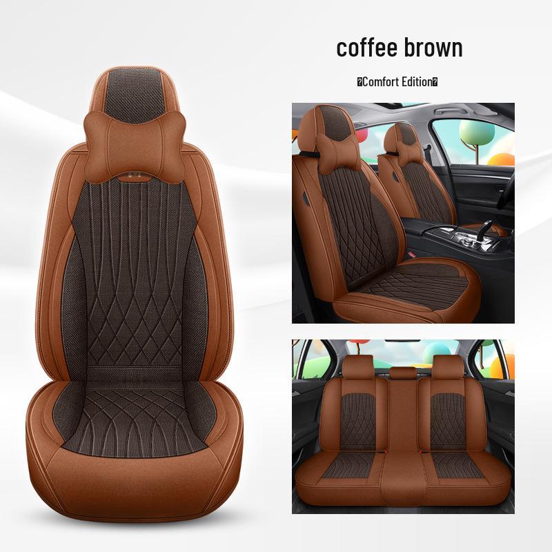 Universal Breathable Linen Car Seat Cushion - Full Surround for All Seasons, Fits Five Seats
