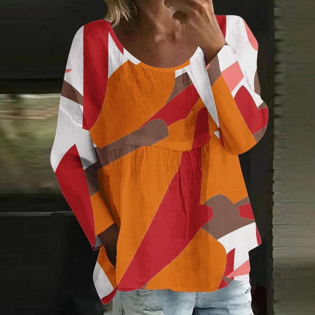 Damen Casual Mode Locker Rundhals Blumenmuster Langarm Oberteil