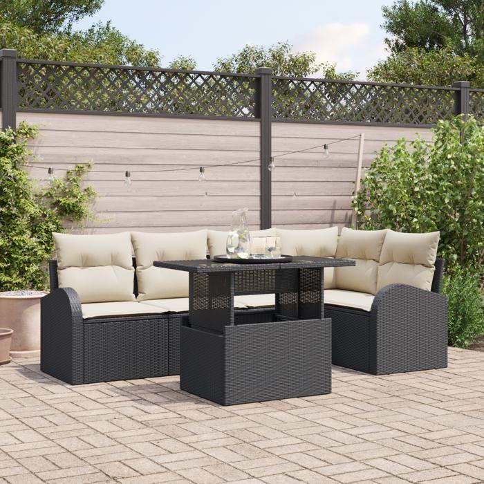 VidaXL Ensemble de Canapés de Jardin de 6 Pièces avec Coussins en Poly Rattan Noir 3348643