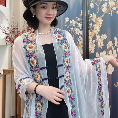 Tudung Bawal Shawl, Cotton Linen Floral Embroidered Long Soft Premium Scarf for Women Raya Beach Casual Accessories
