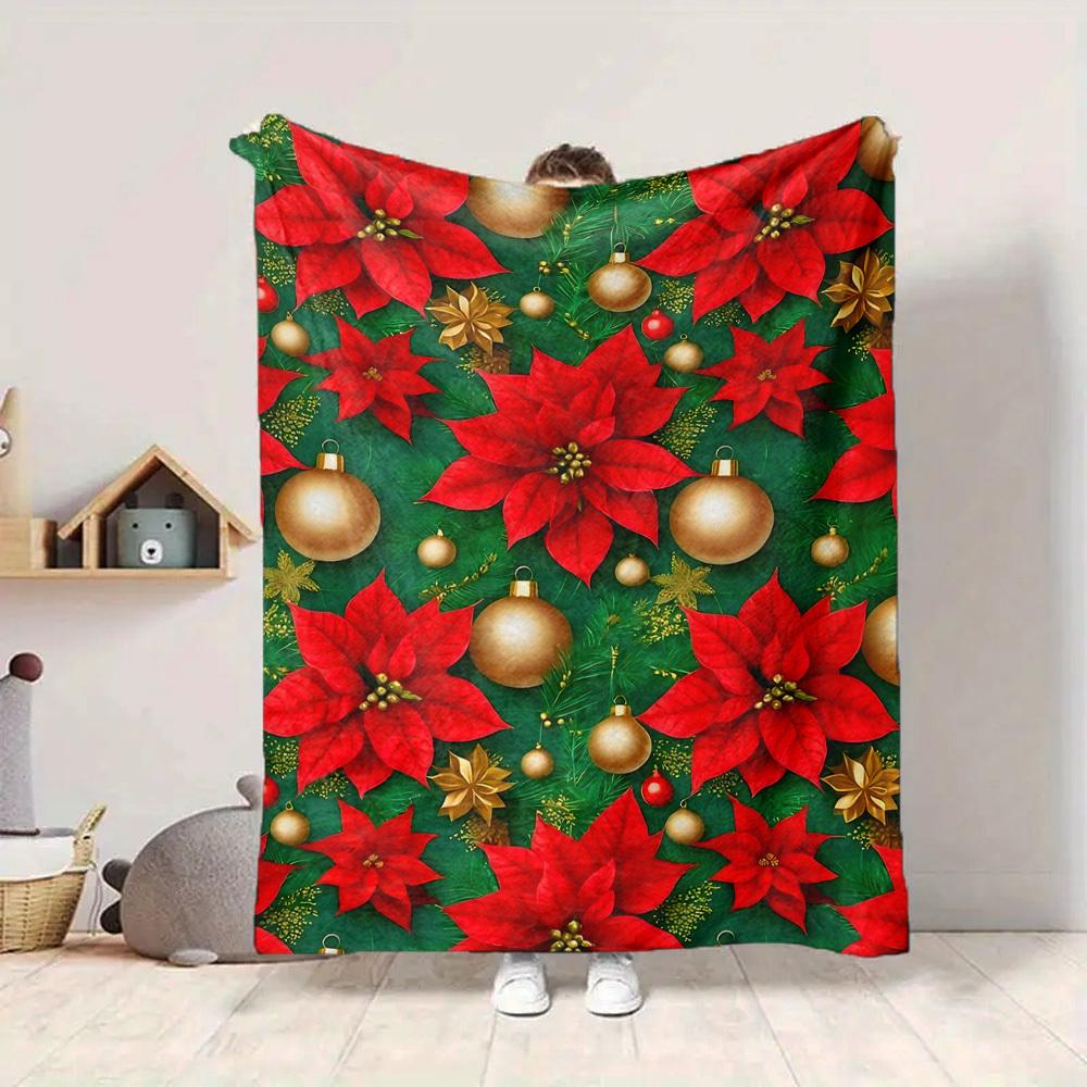1pc Christmas Poinsettia Blanket Warm, Cozy, And Soft, Suitable for Sofas, Beds, Cars, And Office Use.Perfect for Camping And Travel, Making It a Grea