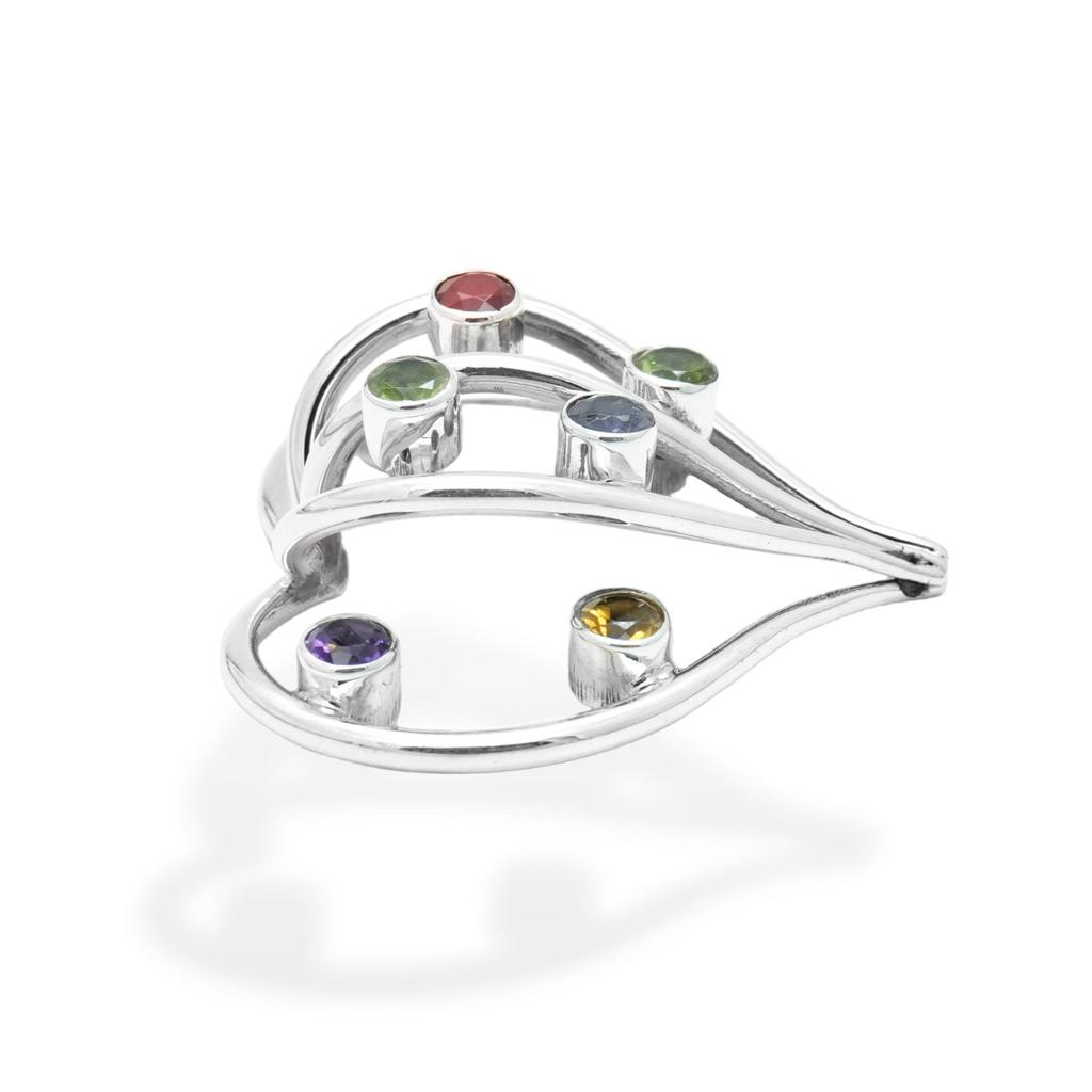 Silver heart pendant, multi gemstone pendant, 92.5% silver, designer heart jewelry, gift for her