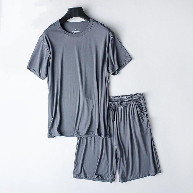 Men's Summer Lightweight Loose-Fit Loungewear Set Short-Sleeve Top + Shorts Can Be Worn Outdoors Solid Color Casual Two-Piece Set