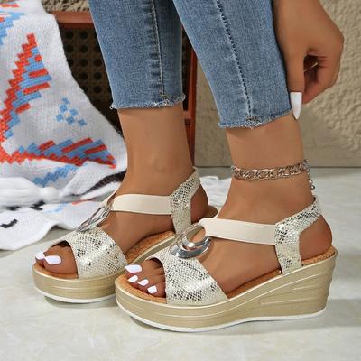 Sandali Peep-Toe da Donna a Larghezza Larga, Zeppa con Plateau e Fibbia Metallica, Sandali Estivi in Stile Romano da Donna