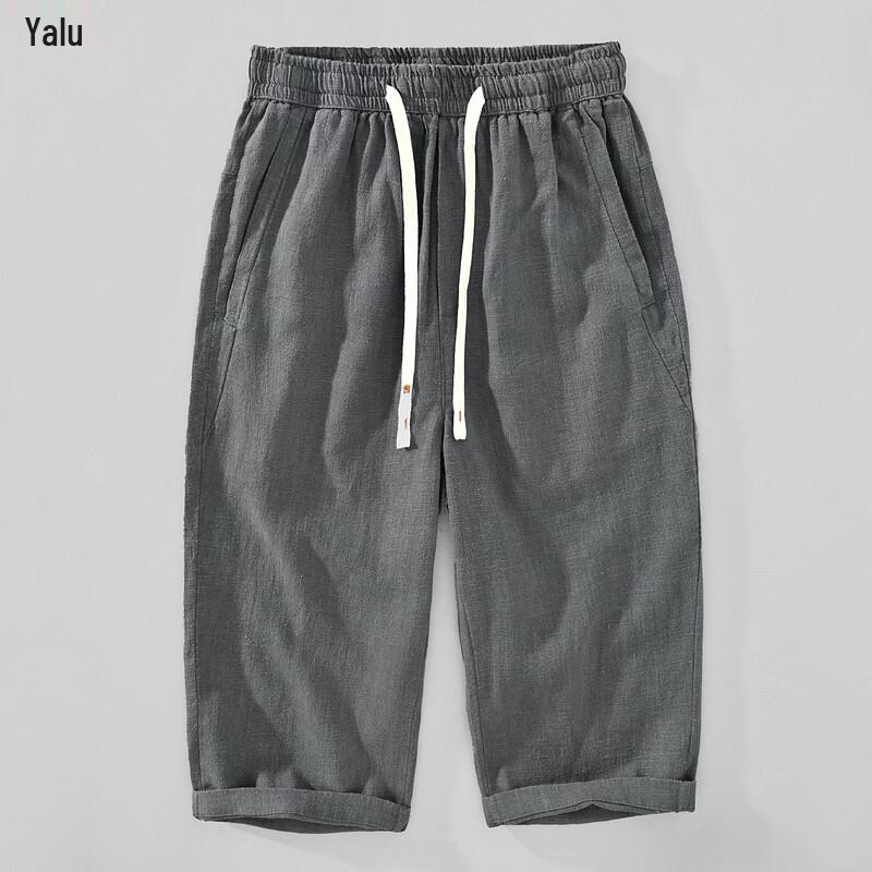 Yalu Men s Linen Blend Casual Cropped Shorts L