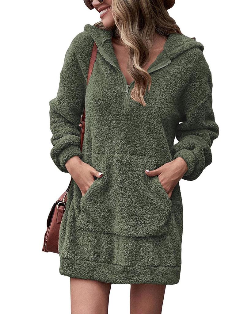 Damen Samt Kapuzenmantel Doppelseitig Plüschtaschen Locker Winter Warm Pulloverjacke Herbst Winter Kleidung