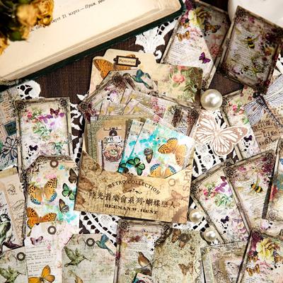 45 Pcs Vintage Material Stickers Pack Decorative Collage Background Paper Material Stickers Scrapbooking Accessories