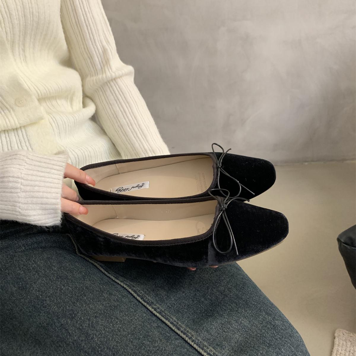 

Ретро ультрамягкая женская обувь Spring Bow Red Flat Sole Single Shoes Leisure Comfortable Leather New Ballet Shoes Zapatos Mujer 39 чёрный