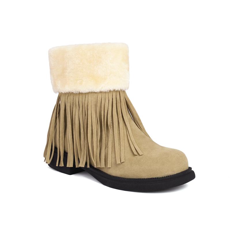

Жіночі короткі черевики Meotina з круглим носом і хутром з китицями, лаконічні жіночі модні туфлі, зимові чорно-коричневі, бежевий 43 39 бежевий