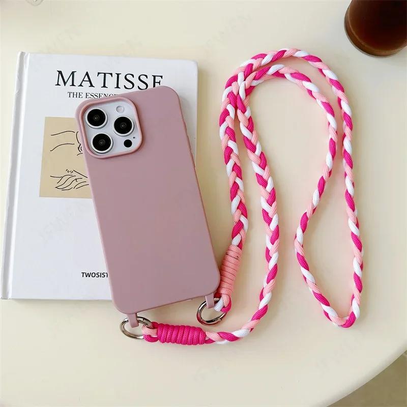 Crossbody Lanyard Handyhülle Für iPhone 16 15 14 12 13 11 Pro Max Plus Süßigkeitenfarbe Silikon Weiche TPU Rückseite