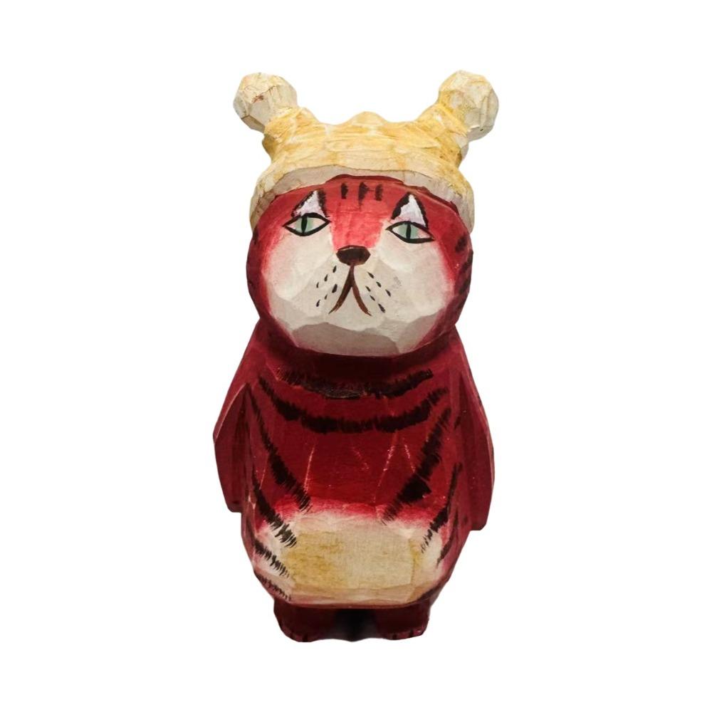 Cartoon Wood Carving Cat Ornament Handmade Hand Engraving Cat Decorations Gift Giving