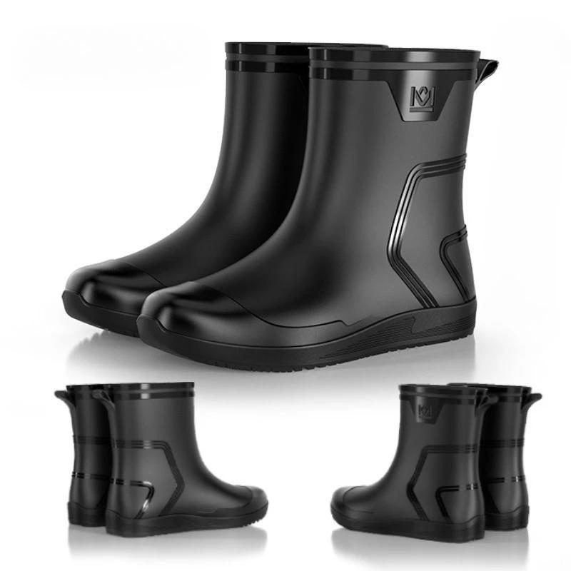 Mid Calf Spring Autumn Farming Men's Rain Boots Original Garden Adult Waterproof and Non-slip Teenagers Wide Toes Gum Male Shoes
