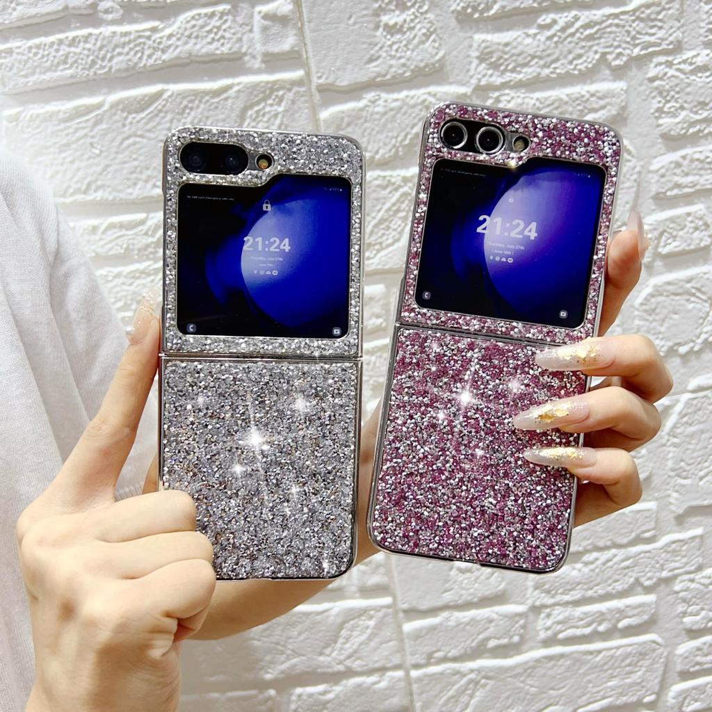 Ochranný kryt Samsung Z Flip6/5/4/3 s galvanicky pokoveným diamantovým zábleskem pro skládací displej telefonu s laserovou intarzií.