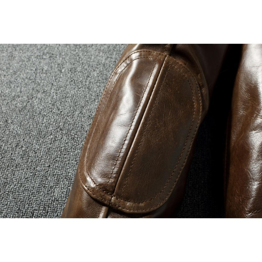 Chinese Size Style RL Top Layer Oil Waxed Cowhide Real Leather Jacket Men Stand Collar Brown Coat Men's Biker Jacket Spring Autumn