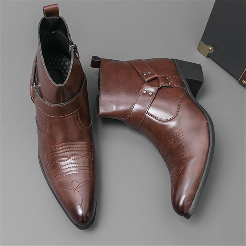 Neue Mode Designer Winter Spitz Lackleder Chelsea Stiefeletten Für Männer Flach Schwarz Braun High Tops Schuhe Zapatos Hombre
