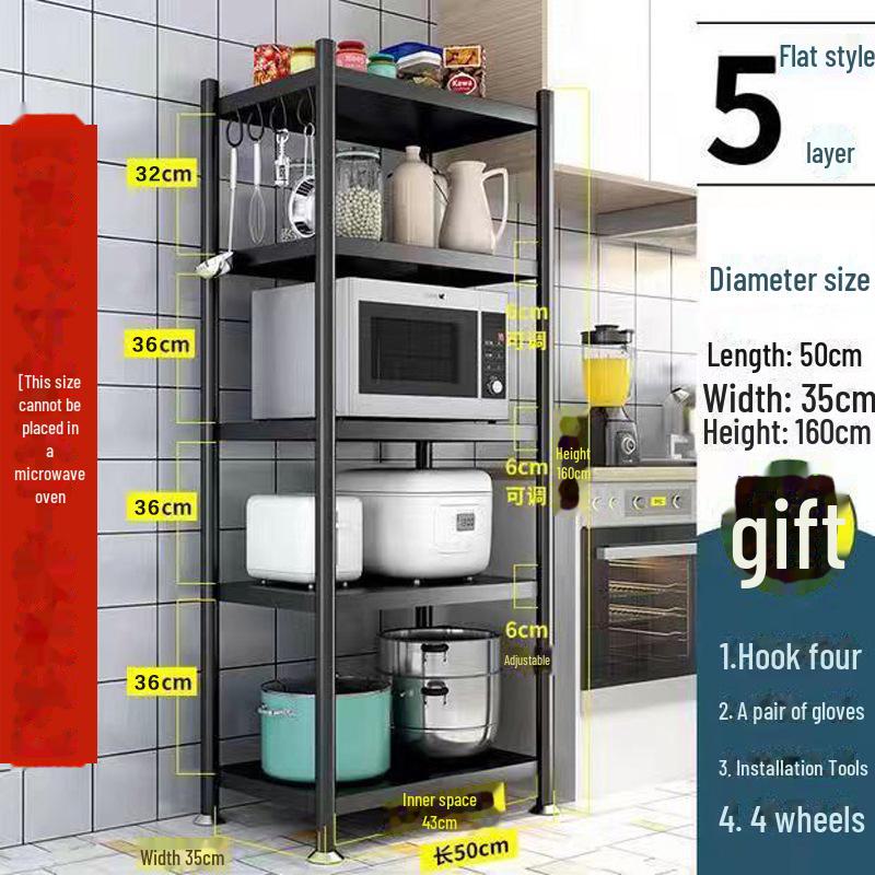 Multi-Layer Kitchen Floor Rack: Multi-Function Microwave and Cookware Storage (Non-Stainless Steel)