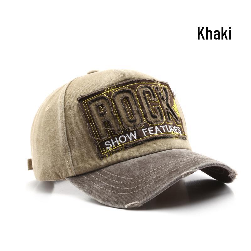 Unisex Washed Cotton Duckbill Hat with Rock Embroidered Patch – Winter Large Brim for Casual Outdoor Fishing