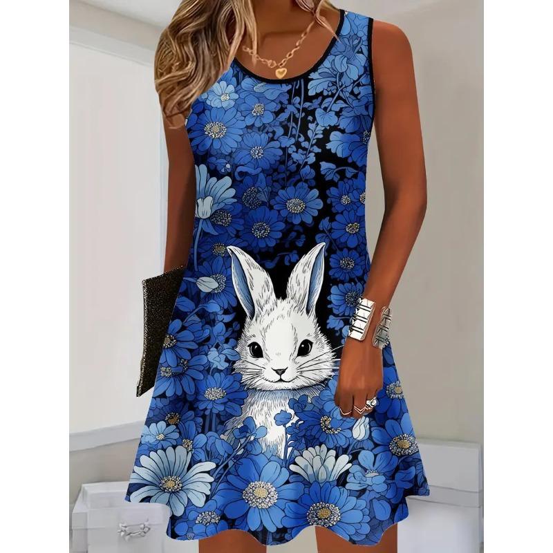 Summer Ladies 3D Printed Sleeveless Dress Fashion Versatile Breathable Trend Casual