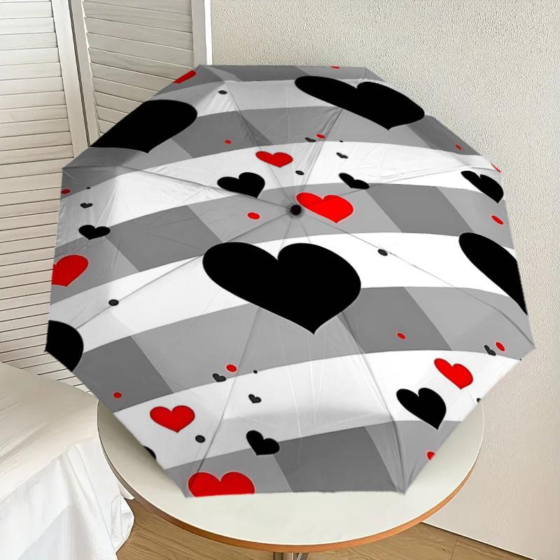 1PC Heart Love Automatic Open/Close Umbrella Compact Folding Umbrella with 8-Rib Shaft Lightweight Esign, Highquality Fabric1182A