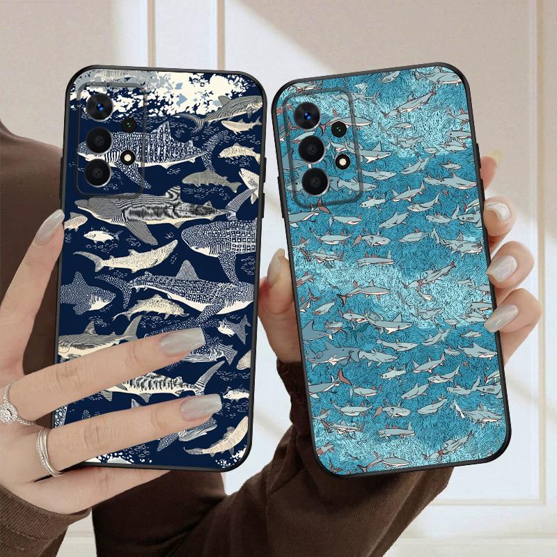 Cartoon Blue Shark For Samsung A03 Core A 04 05 06 12 14 15 16 22 23 Galaxy A25 26 4G 34 35 52 53 56 71 73 90 5G soft phone case
