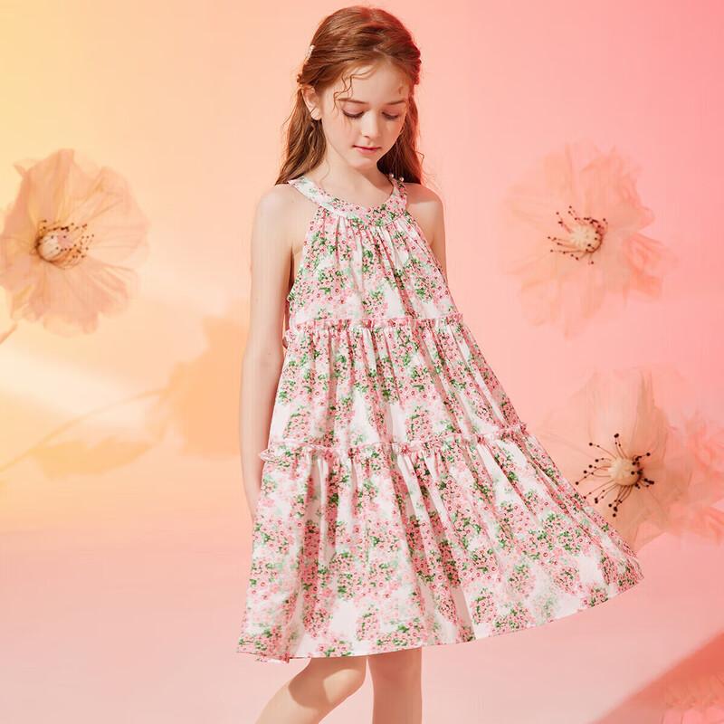 ASK JUNIOR Girls  Summer Floral Print A-Line Camisole Dress 110