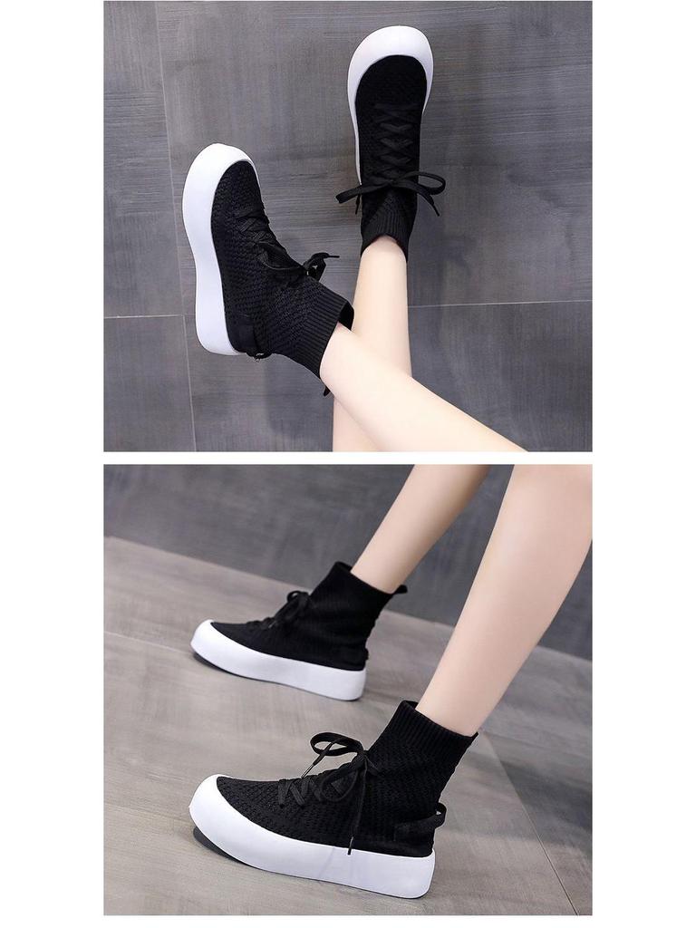 Women's Breathable Slimming Knit High-Top Sock Shoes - Spring/Summer 2025 Casual Sports Slip-On