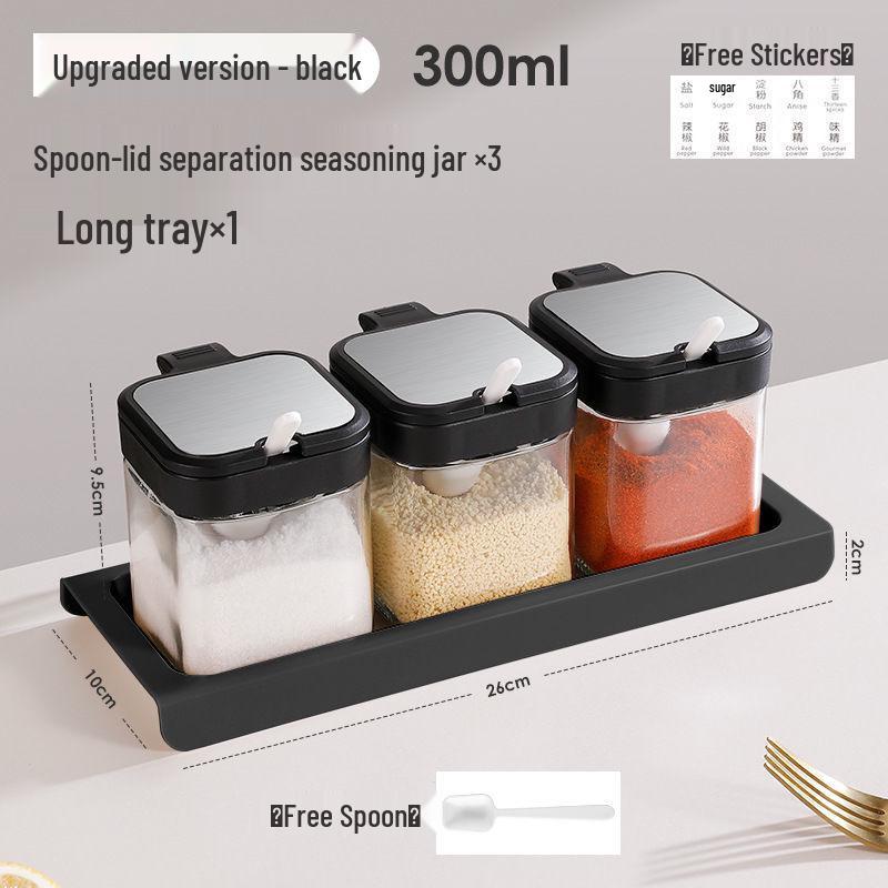 Glass Condiment Jars & Seasoning Bottles Set with Storage Box and Salt Shaker