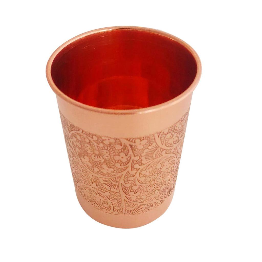 Copper Drinkware Gift Set of Embossed Design 1 Bottle & 2 Glass with Gift Box, Gift Item for Diwali, Bottle-600 ml & Glass-300 ml