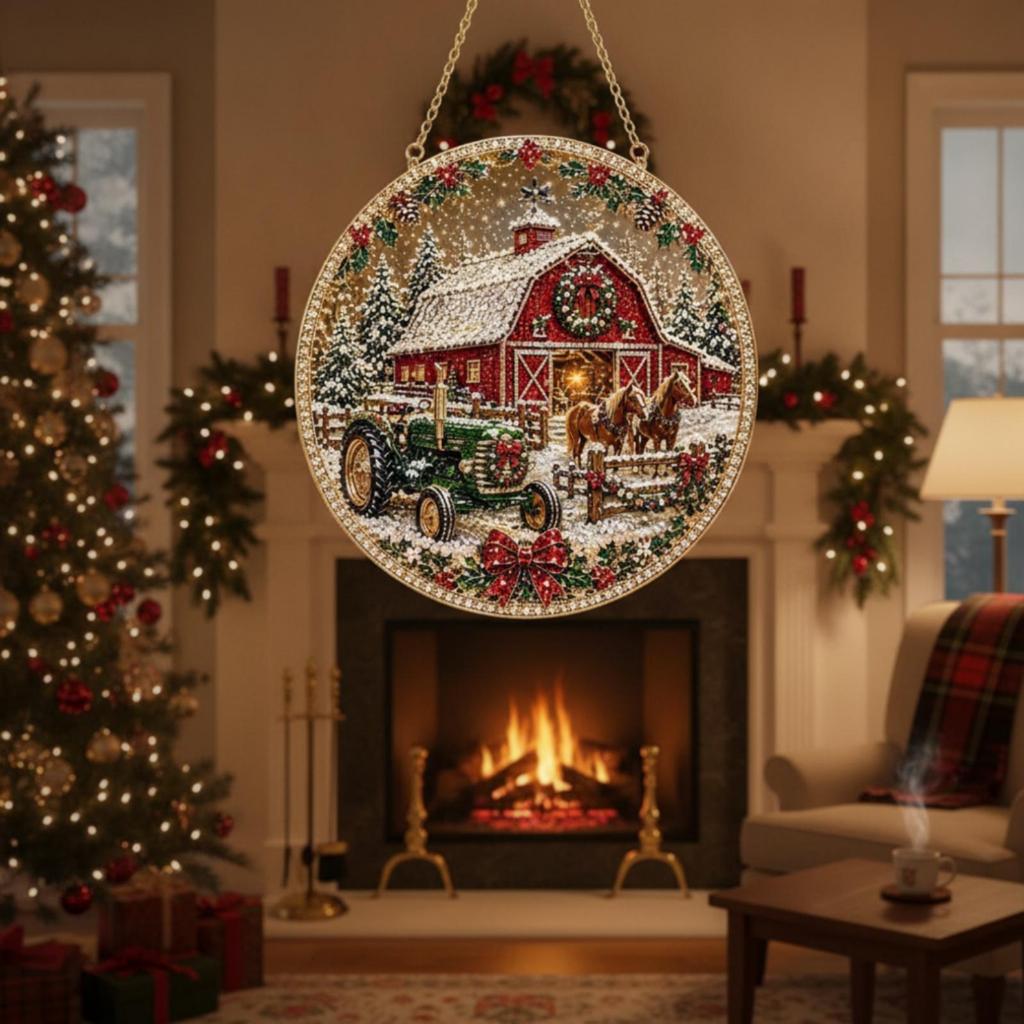 Acrylic Christmas Hanging Ornament with Gold Toned Chain and Rhinestone Accents