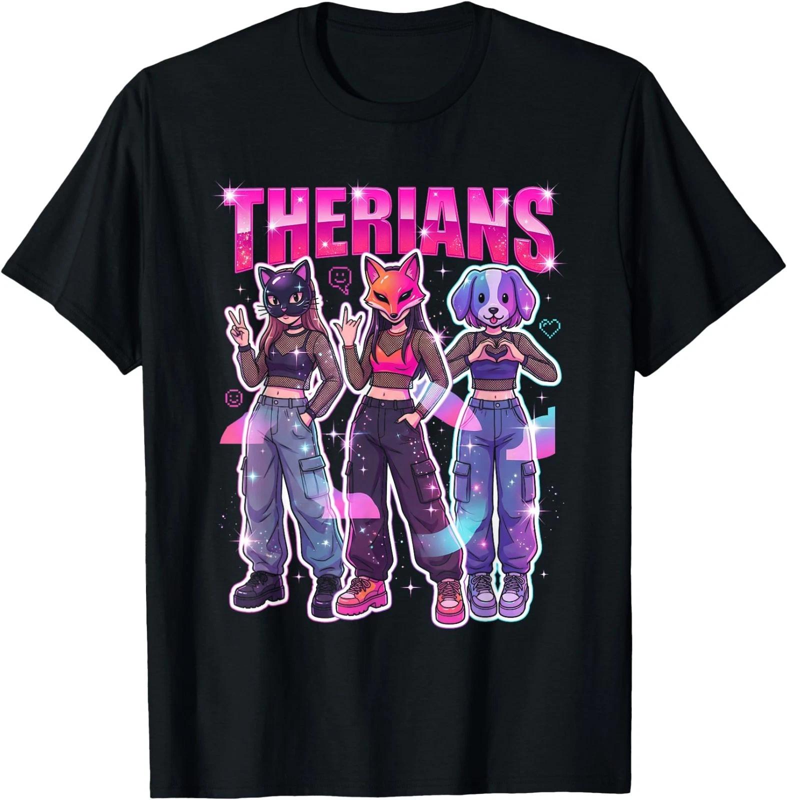 

Therians Anime Girls Animal Masks Vaporwave Therian T-Shirt L