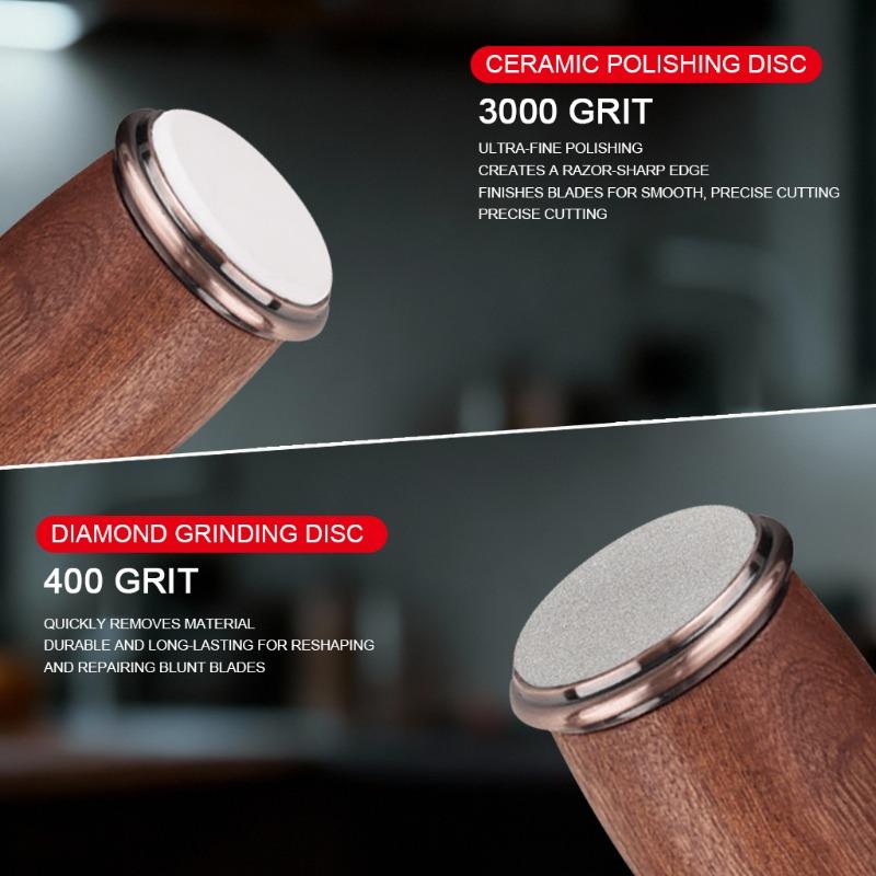 Affilacoltelli da Cucina Domestico con Disco Abrasivo al Diamante e Disco Lucidante in Ceramica Strumento di Affilatura Biangolare con Posizionamento Base