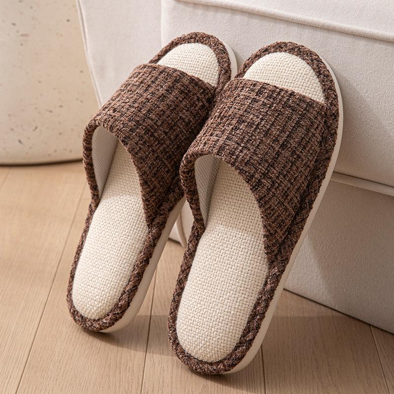 Linen breathable slippers women's four seasons indoor home non-slip deodorant silent soft bottom couple household floor mopping men
