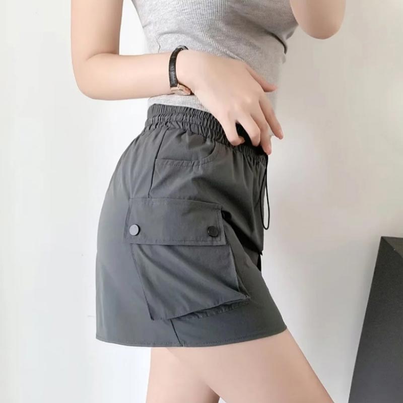 Nákladní sukně s elastickým pasem se stahovací šňůrkou pro ženy Léto Tenké Rychleschnoucí Šortky Sukně Tenké dámské oblečení ve stylu ulice Y2k