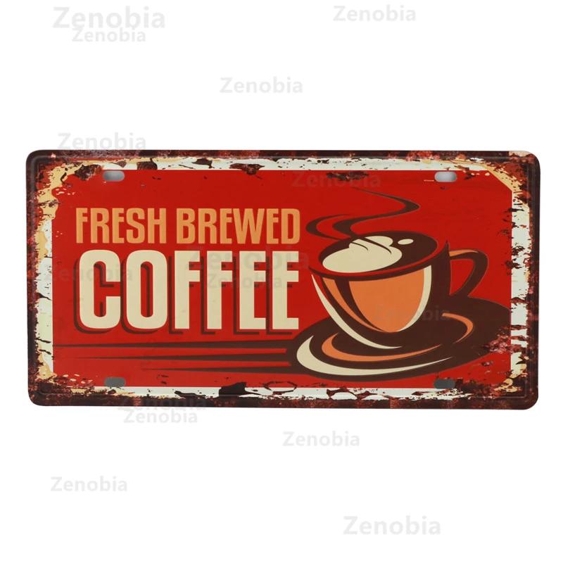 Open and Closed Coffee Bar Metal Sign Wall Art Murals Vintage Tin Poster Shabby Plaque Retro Plates Pub Cafe 3D Home Decoration
